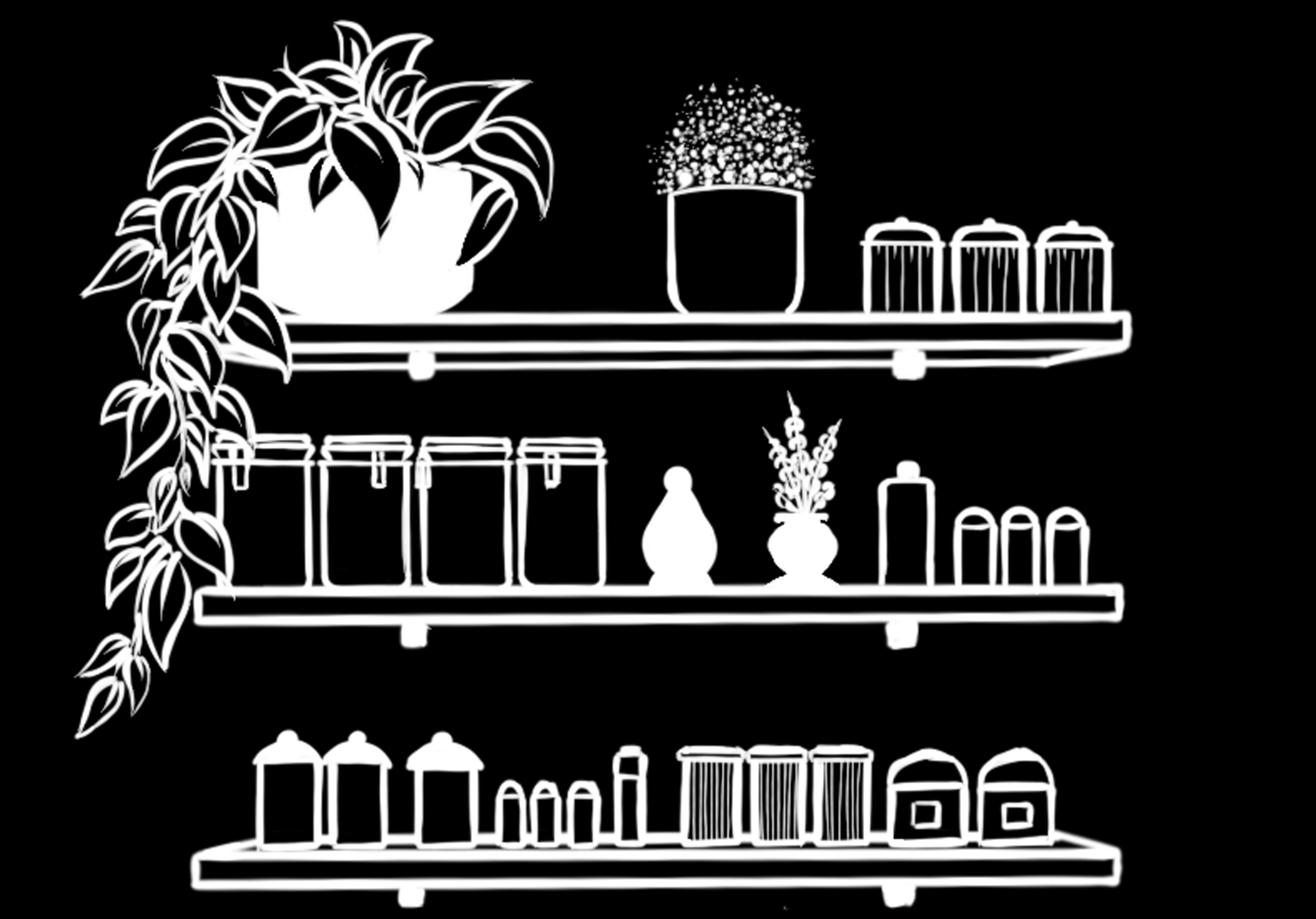 Dessin au trait d'une cuisine